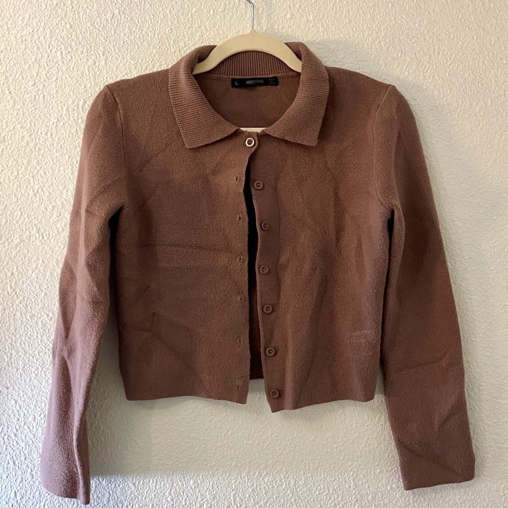 Brown Knit Button Up